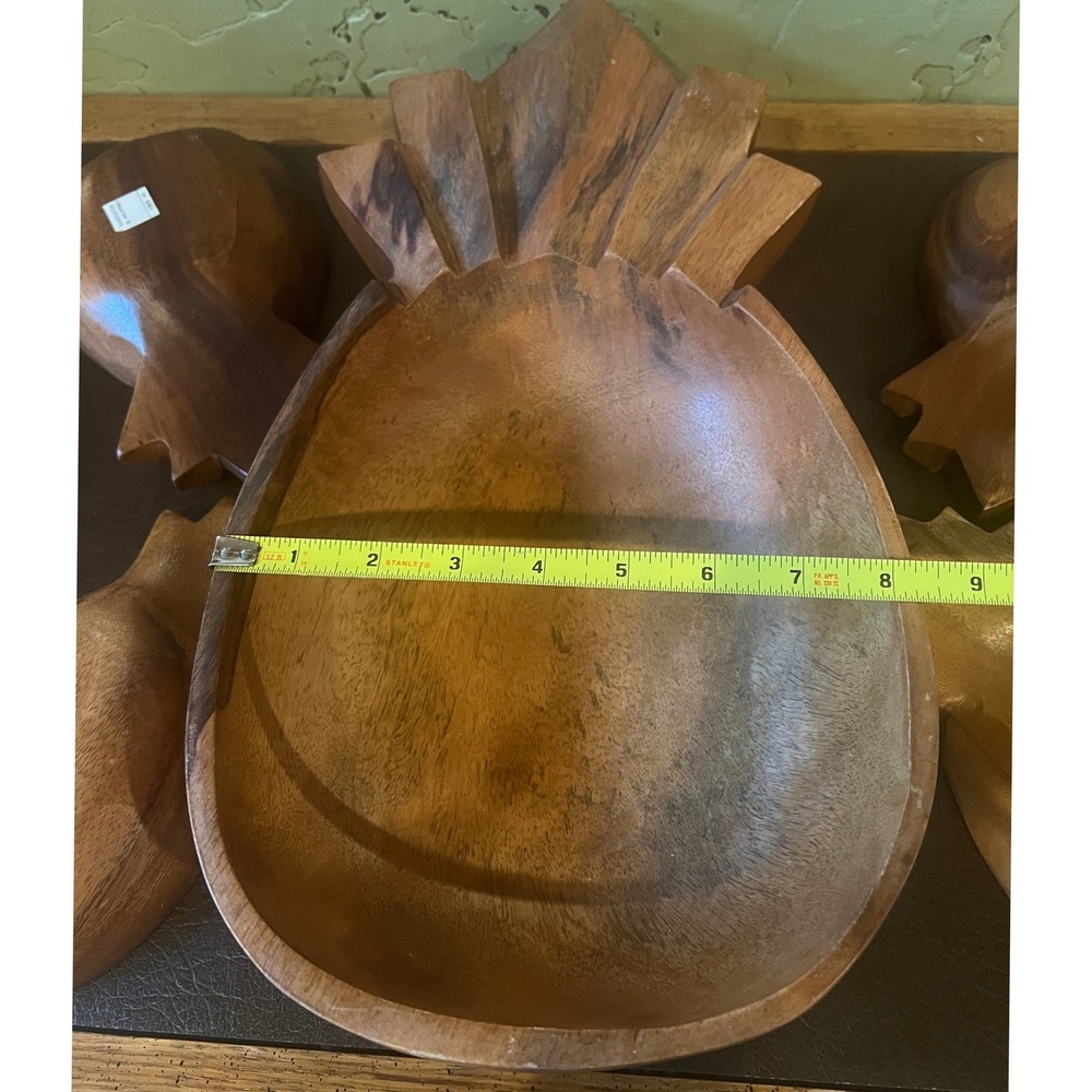 Vintage Handcrafted Monkey Pod Wood Pineapple Salad Set 7pc Philippines Tiki - Picture 9 of 12